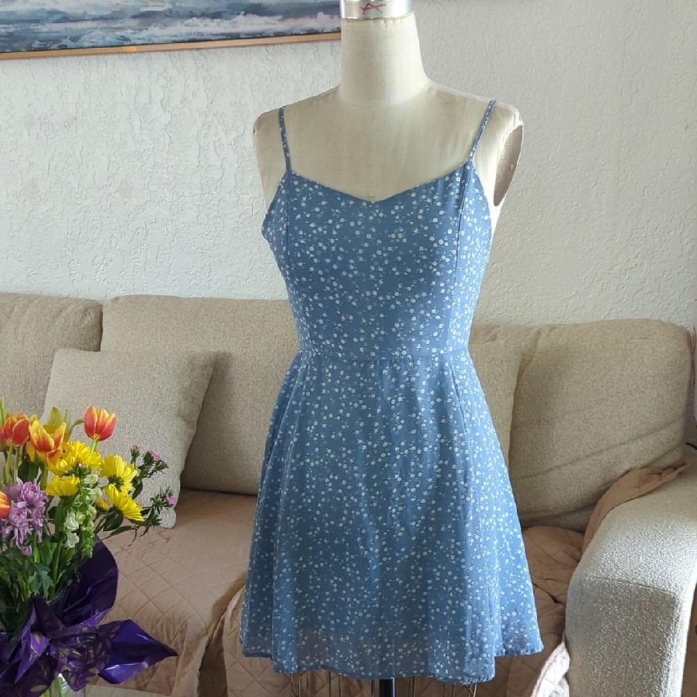 Blue Floral Spaghetti-Strap Sundress